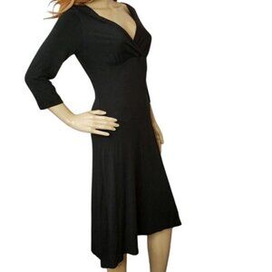 Banana Republic Black Stretch Dress faux wrap deep V neck XS little black dress